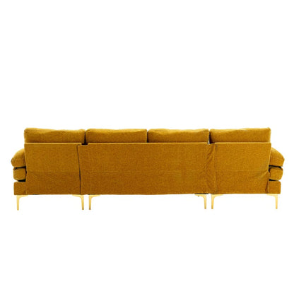 U-Shape Sectional Sofa: 110.6" Wide 3-Piece Upholstered Sectional with Chaise Longue(Yellow Polyester Blend)