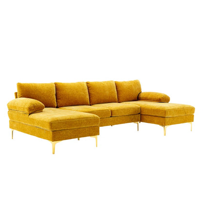 U-Shape Sectional Sofa: 110.6" Wide 3-Piece Upholstered Sectional with Chaise Longue(Yellow Polyester)