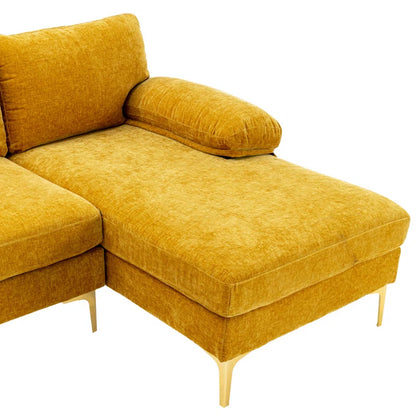U-Shape Sectional Sofa: 110.6" Wide 3-Piece Upholstered Sectional with Chaise Longue(Yellow Polyester)