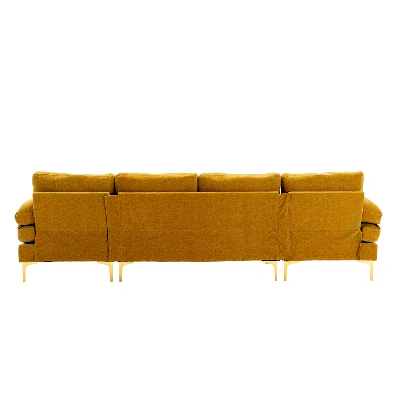 U-Shape Sectional Sofa: 110.6" Wide 3-Piece Upholstered Sectional with Chaise Longue(Yellow Polyester)