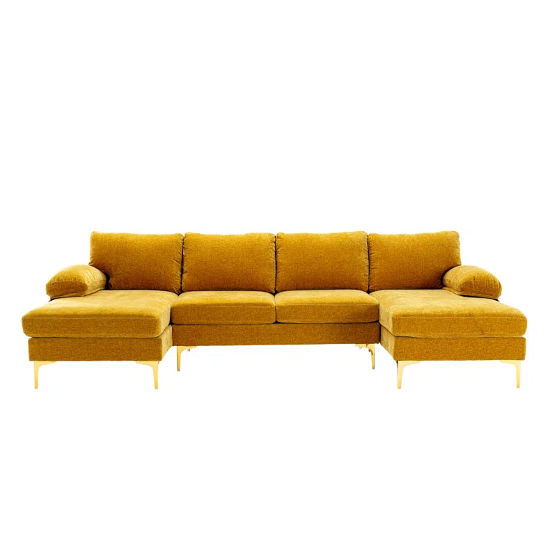 U-Shape Sectional Sofa: 110.6" Wide 3-Piece Upholstered Sectional with Chaise Longue(Yellow Polyester)