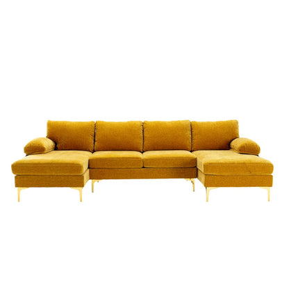 U-Shape Sectional Sofa: 110.6" Wide 3-Piece Upholstered Sectional with Chaise Longue(Yellow Polyester)