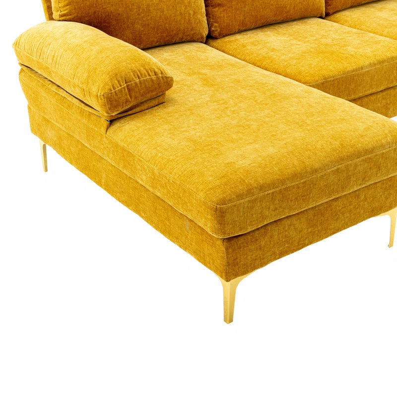 U-Shape Sectional Sofa: 110.6" Wide 3-Piece Upholstered Sectional with Chaise Longue(Yellow Polyester)
