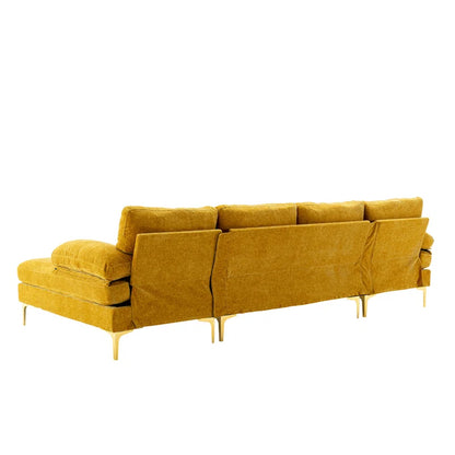 U-Shape Sectional Sofa: 110.6" Wide 3-Piece Upholstered Sectional with Chaise Longue(Yellow Polyester)