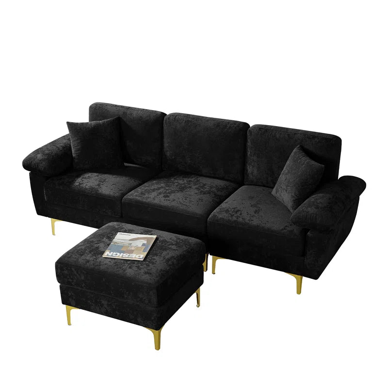 L-Shape Sectional Sofa: 3 - Piece Upholstered Sectional with Ottoman(Black Polyester)