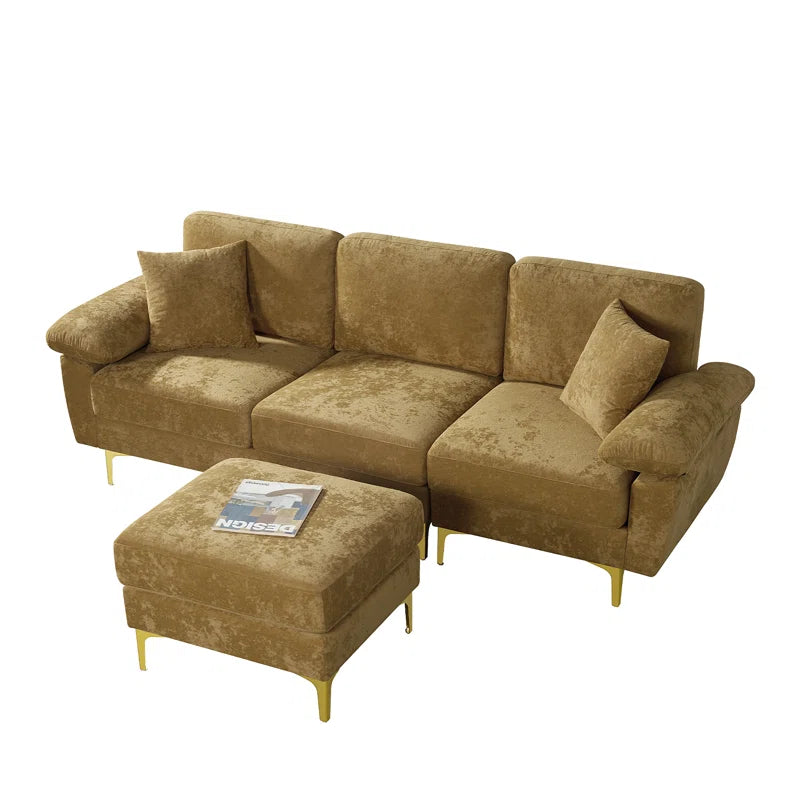 L-Shape Sectional Sofa: 3 - Piece Upholstered Sectional with Ottoman(Brown Polyester)