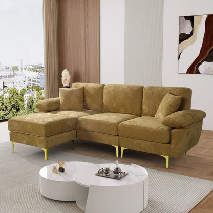 L-Shape Sectional Sofa: 3 - Piece Upholstered Sectional with Ottoman(Brown Polyester)