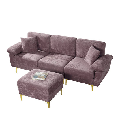 L-Shape Sectional Sofa: 3 - Piece Upholstered Sectional with Ottoman(Purple Polyester)