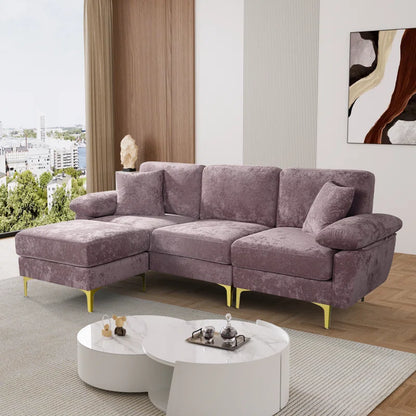 L-Shape Sectional Sofa: 3 - Piece Upholstered Sectional with Ottoman(Purple Polyester)