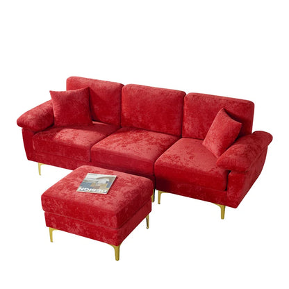 L-Shape Sectional Sofa: 3 - Piece Upholstered Sectional with Ottoman(Red Polyester)
