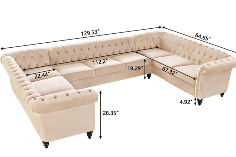 U-Shape Sectional Sofa: 3 - Piece Velvet Sectional(Beige Velvet)
