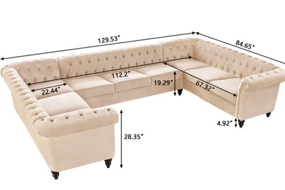 U-Shape Sectional Sofa: 3 - Piece Velvet Sectional(Beige Velvet)