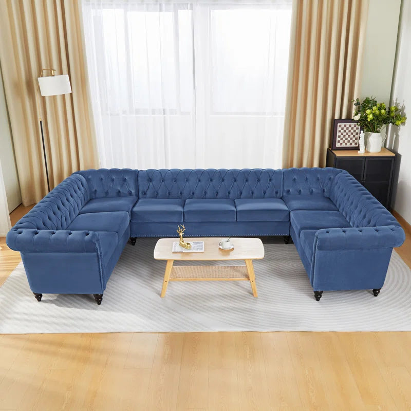 U-Shape Sectional Sofa: 3 - Piece Velvet Sectional(Blue Velvet)