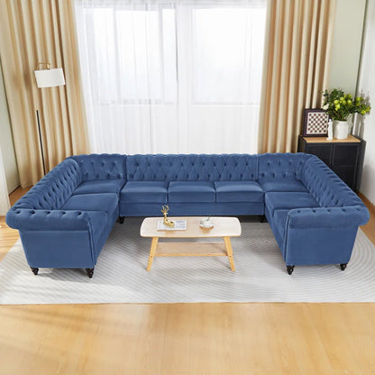 U-Shape Sectional Sofa: 3 - Piece Velvet Sectional(Blue Velvet)
