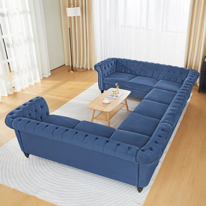 U-Shape Sectional Sofa: 3 - Piece Velvet Sectional(Blue Velvet)