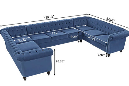 U-Shape Sectional Sofa: 3 - Piece Velvet Sectional(Blue Velvet)