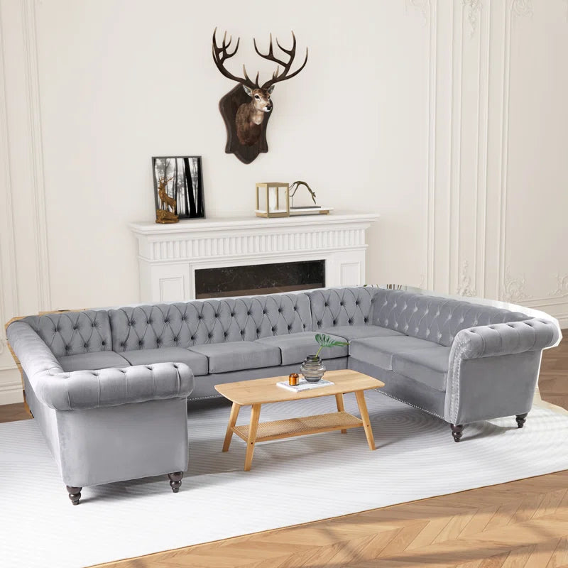 U-Shape Sectional Sofa: 3 - Piece Velvet Sectional(Gray Velvet)