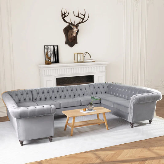 U-Shape Sectional Sofa: 3 - Piece Velvet Sectional(Gray Velvet)