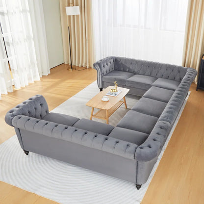 U-Shape Sectional Sofa: 3 - Piece Velvet Sectional(Gray Velvet)