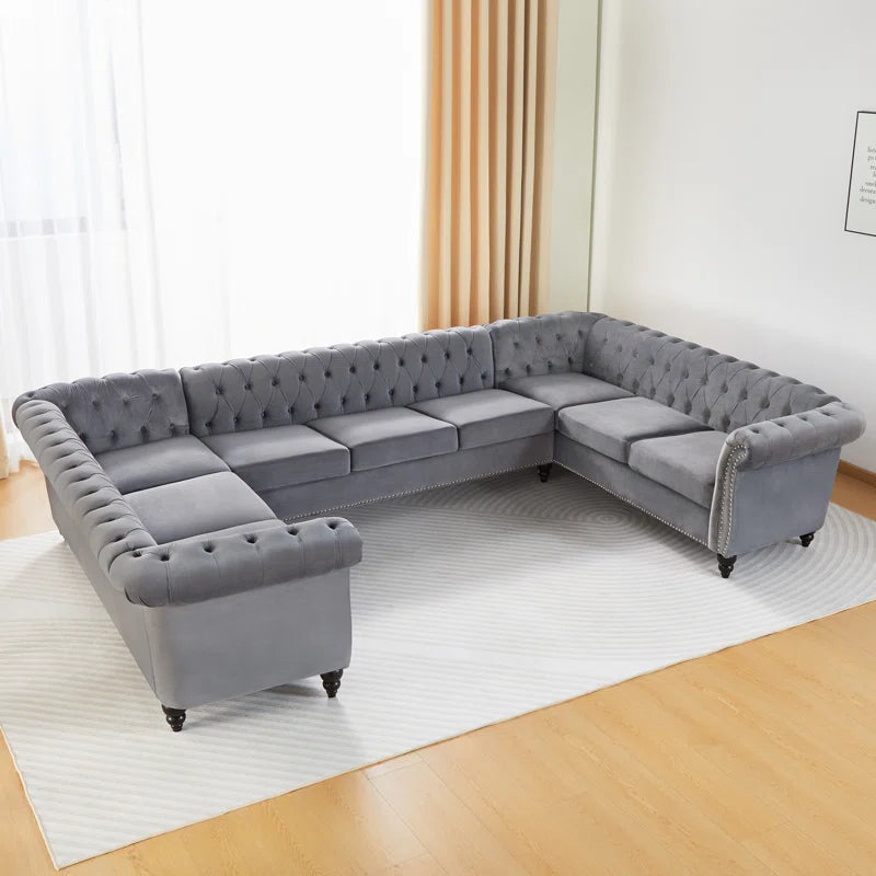 U-Shape Sectional Sofa: 3 - Piece Velvet Sectional(Gray Velvet)