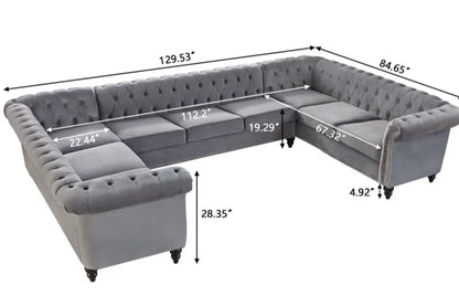 U-Shape Sectional Sofa: 3 - Piece Velvet Sectional(Gray Velvet)