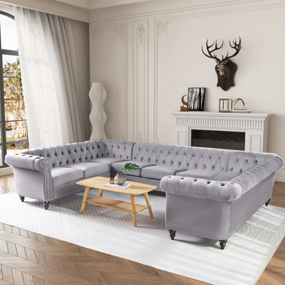 U-Shape Sectional Sofa: 3 - Piece Velvet Sectional(Gray Velvet)