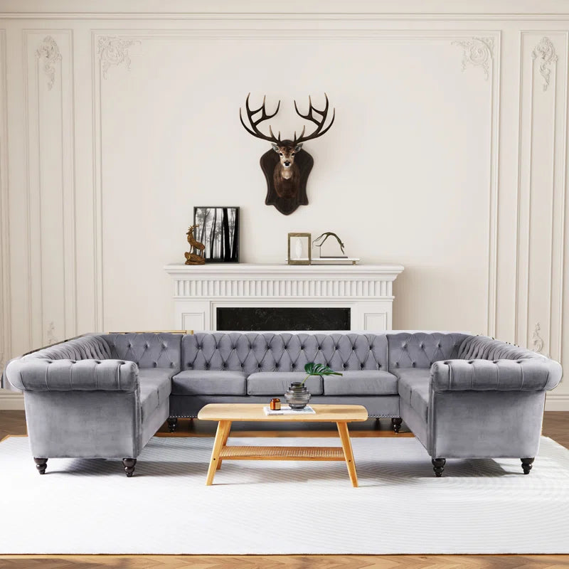 U-Shape Sectional Sofa: 3 - Piece Velvet Sectional(Gray Velvet)