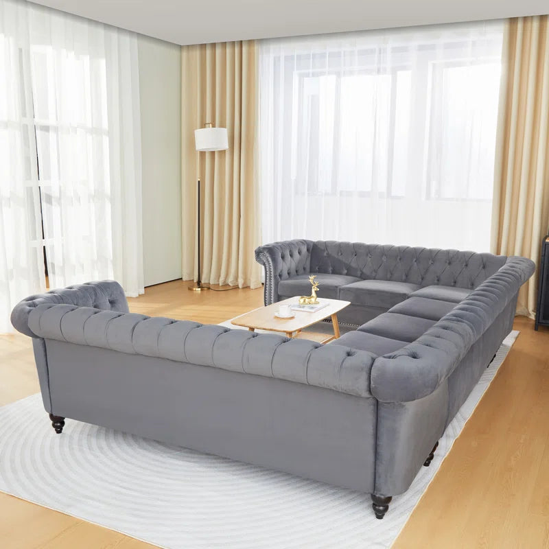 U-Shape Sectional Sofa: 3 - Piece Velvet Sectional(Gray Velvet)