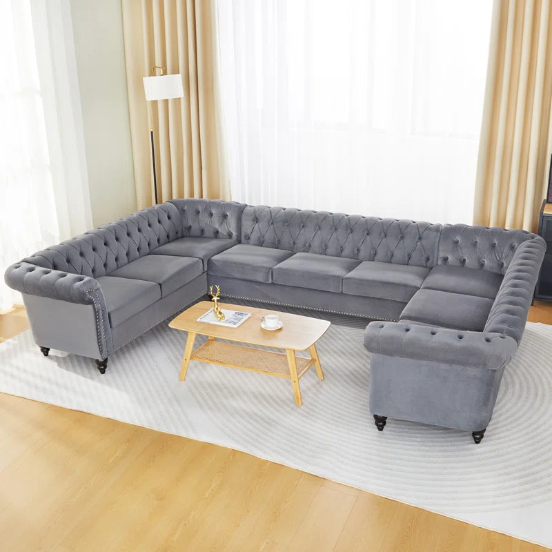 U-Shape Sectional Sofa: 3 - Piece Velvet Sectional(Gray Velvet)