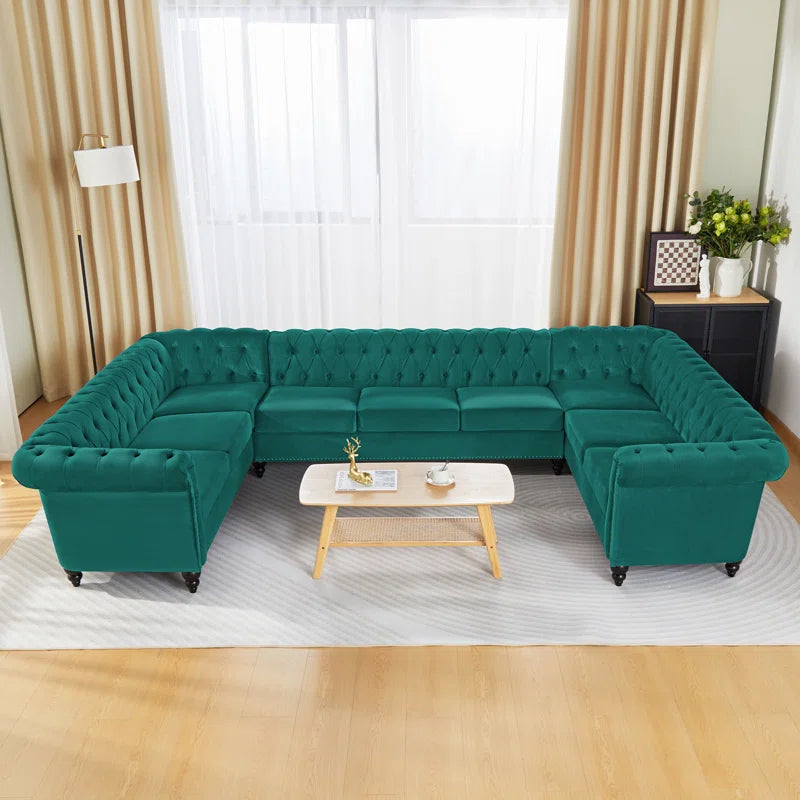 U-Shape Sectional Sofa: 3 - Piece Velvet Sectional(Green Velvet)