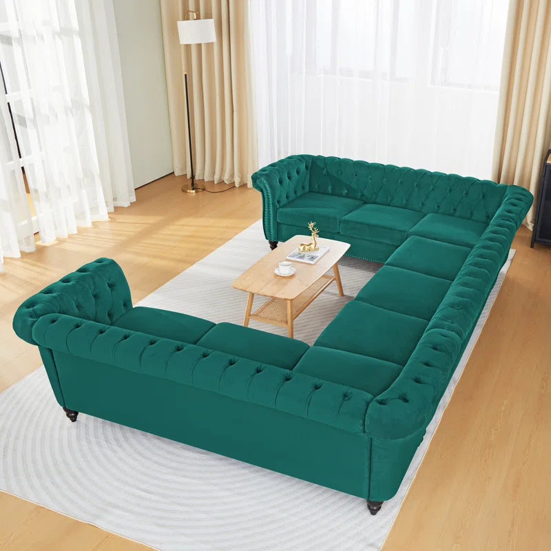 U-Shape Sectional Sofa: 3 - Piece Velvet Sectional(Green Velvet)