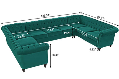 U-Shape Sectional Sofa: 3 - Piece Velvet Sectional(Green Velvet)