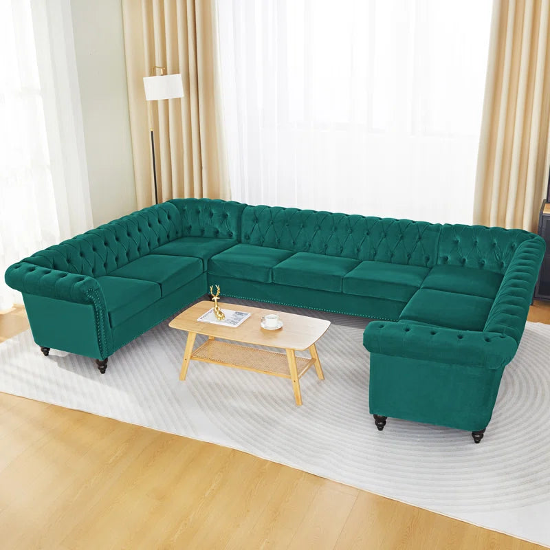 U-Shape Sectional Sofa: 3 - Piece Velvet Sectional(Green Velvet)