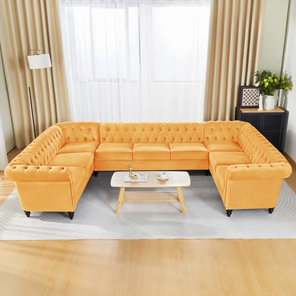 U-Shape Sectional Sofa: 3 - Piece Velvet Sectional(Yellow Velvet)