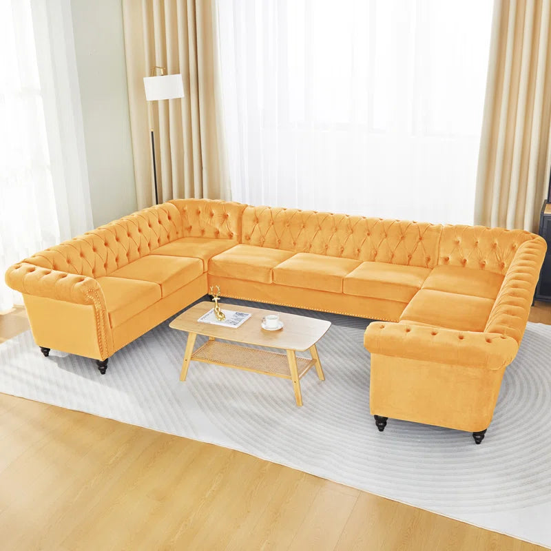 U-Shape Sectional Sofa: 3 - Piece Velvet Sectional(Yellow Velvet)