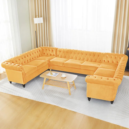 U-Shape Sectional Sofa: 3 - Piece Velvet Sectional(Yellow Velvet)