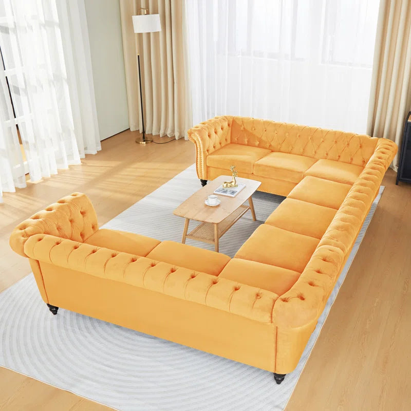 U-Shape Sectional Sofa: 3 - Piece Velvet Sectional(Yellow Velvet)