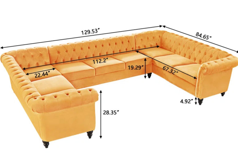 U-Shape Sectional Sofa: 3 - Piece Velvet Sectional(Yellow Velvet)
