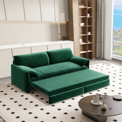 Sofa Cum Bed: 3-in-1 Queen Convertible Sleeper Sofa Cum Bed(Green Velvet)