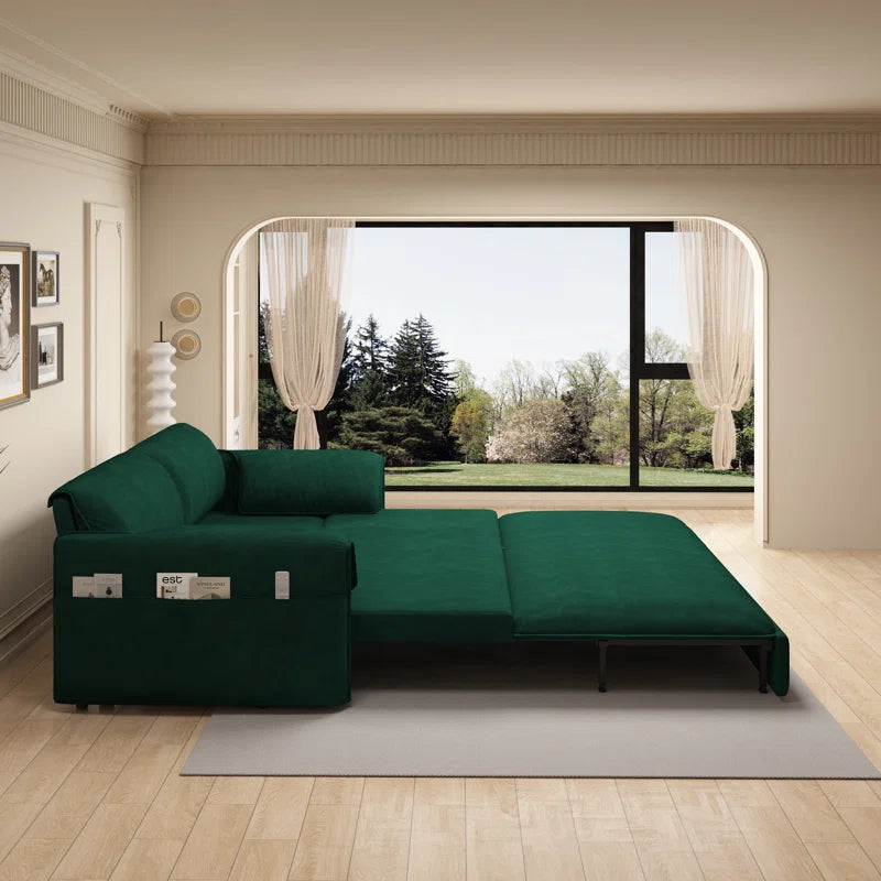 Sofa Cum Bed: 3-in-1 Queen Convertible Sleeper Sofa Cum Bed(Green Velvet)