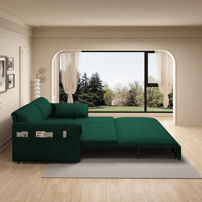Sofa Cum Bed: 3-in-1 Queen Convertible Sleeper Sofa Cum Bed(Green Velvet)