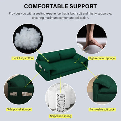 Sofa Cum Bed: 3-in-1 Queen Convertible Sleeper Sofa Cum Bed(Green Velvet)
