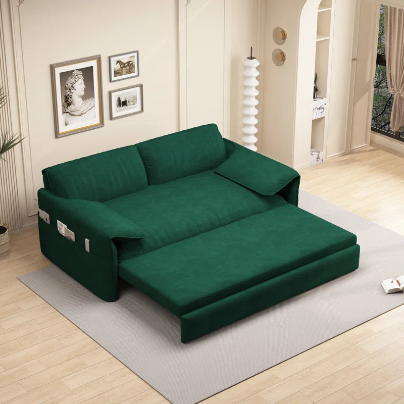 Sofa Cum Bed: 3-in-1 Queen Convertible Sleeper Sofa Cum Bed(Green Velvet)