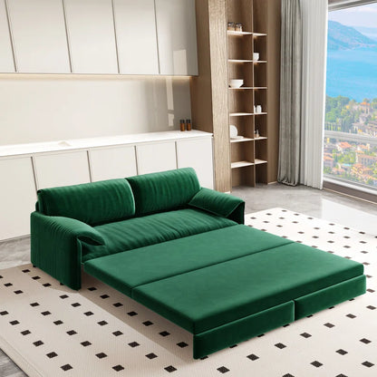 Sofa Cum Bed: 3-in-1 Queen Convertible Sleeper Sofa Cum Bed(Green Velvet)