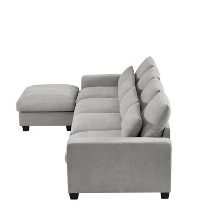 5 Seater Sofa: 129.9" Square Arm Sofa Chaise, Modern Large L-Shape Feather Filled Sectional Sofa(Light Gray Linen)