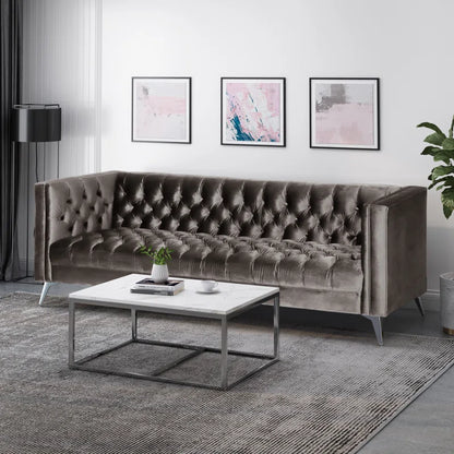 THE CASA ORO® 88" 3 Seater Sofa, Velvet Tuxedo Arm Sofa Couch(Gray)