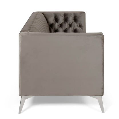 THE CASA ORO® 88" 3 Seater Sofa, Velvet Tuxedo Arm Sofa Couch(Gray)
