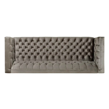 THE CASA ORO® 88" 3 Seater Sofa, Velvet Tuxedo Arm Sofa Couch(Gray)