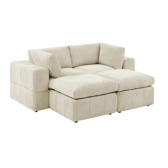 U-Shape Sectional Sofa: 4 - Piece Corduroy Sectional(Beige Corduroy)