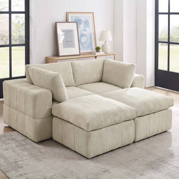 U-Shape Sectional Sofa: 4 - Piece Corduroy Sectional(Beige Corduroy)